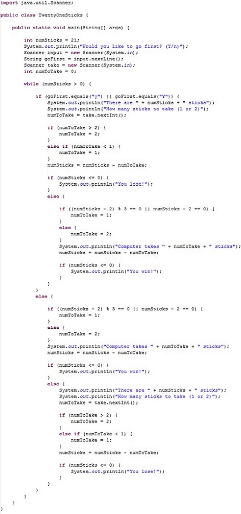 21 Sticks Programming A Fun Java Game Crazzyprogrammer